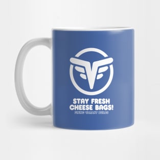 Stay Fresh 70's Style (White on Blue) Mug